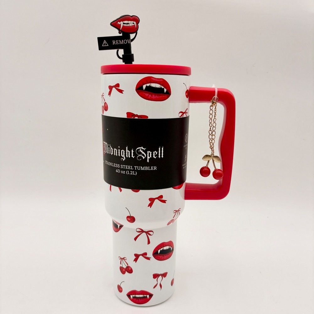 Midnight Spell Vampire Lips Cherry 40oz Stainless Steel Halloween Tumbler Charm